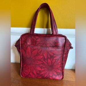 1970s airliner bag in wine oxblood vegan vinyl Naugahyde with matching zip pouch
